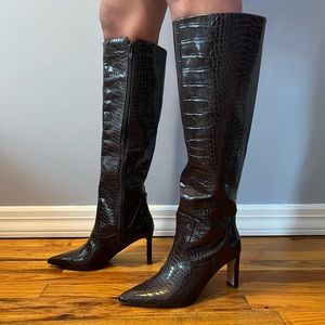 NA-KD Fake Croc Skin Knee High Boots